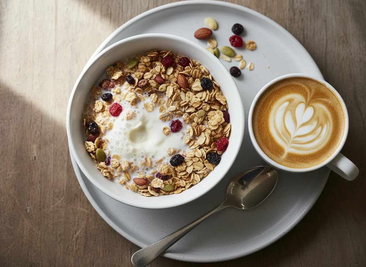 Cereal with Milk and Coffee with Milk photo