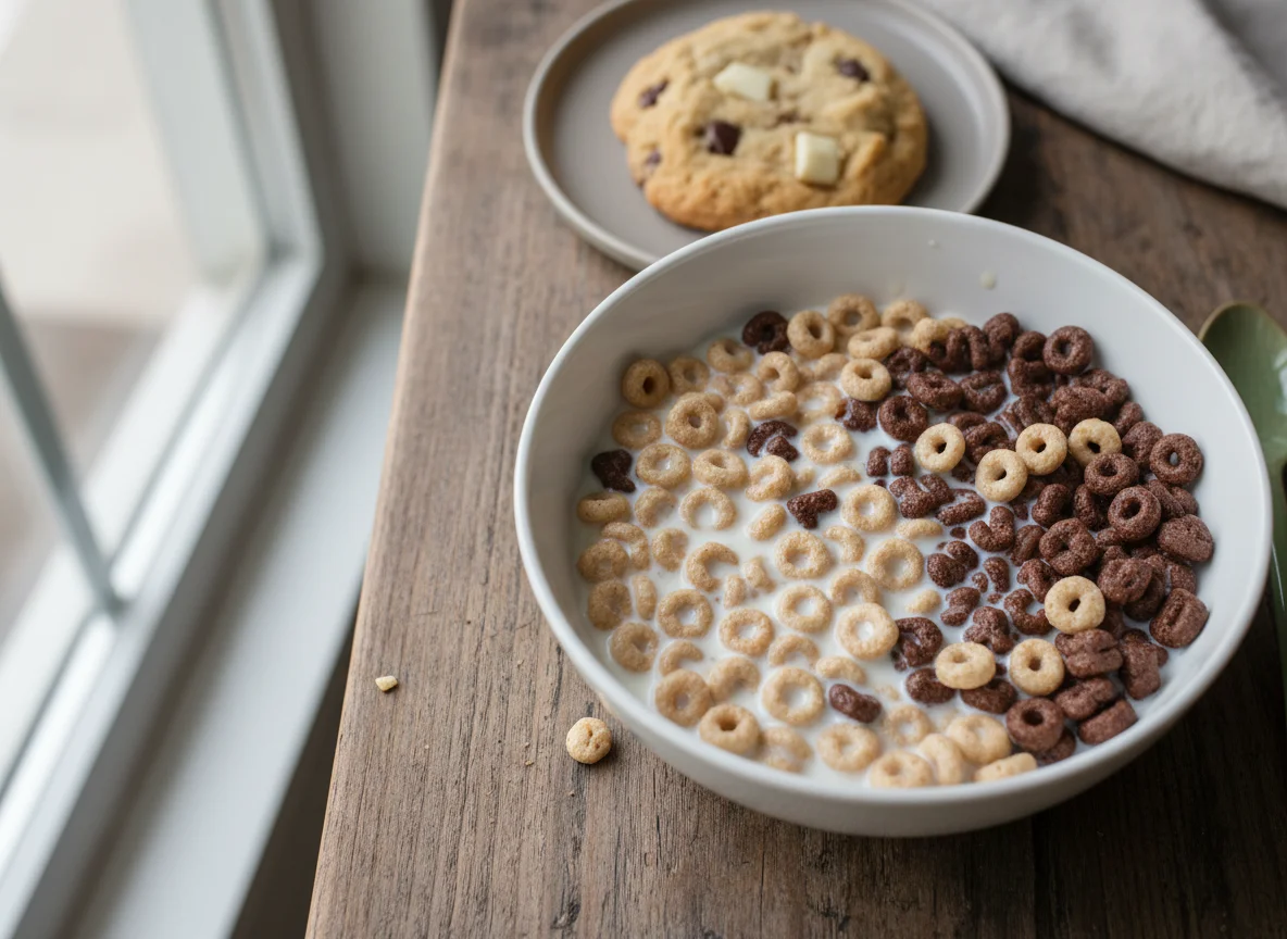 Cereal with Milk and Dessert photo