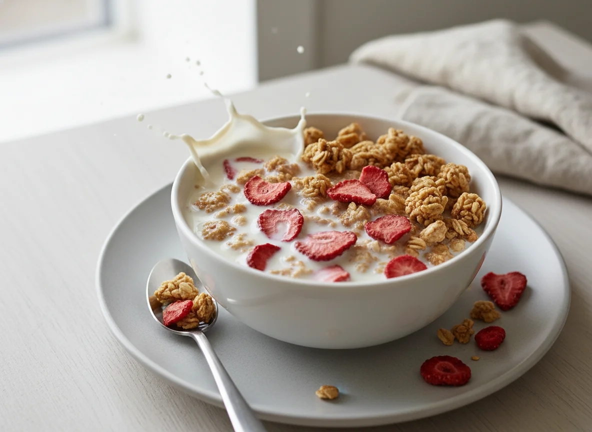 Cereal with Milk and Dried Strawberries photo