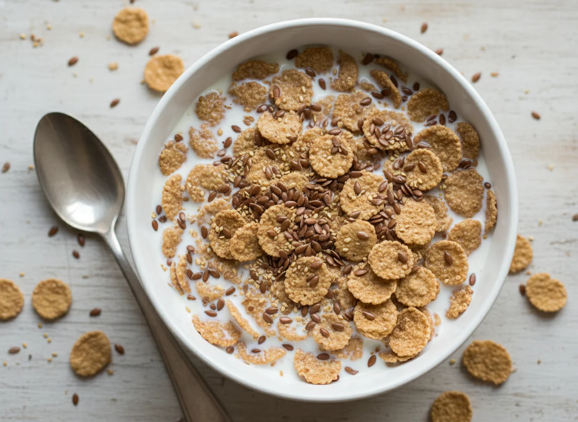 Cereal with Milk and Flax Seeds photo