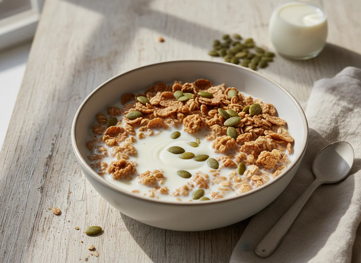 Cereal with Milk and Pumpkin Seeds photo
