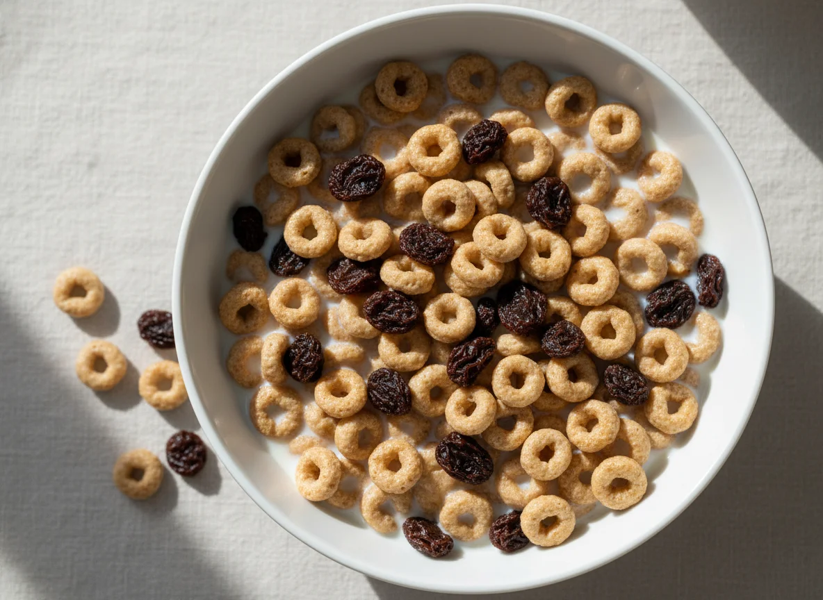 Cereal with Milk and Raisins photo