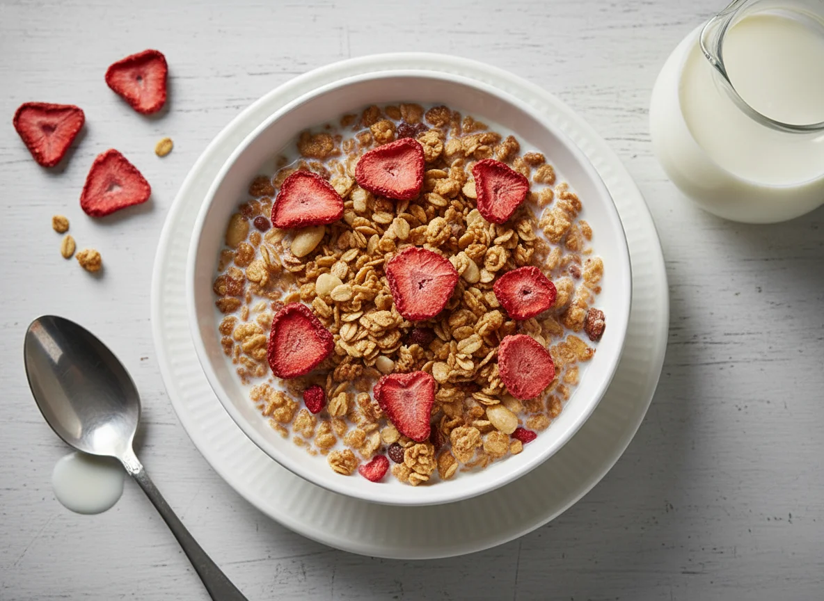 Cereal with Milk and Strawberries photo