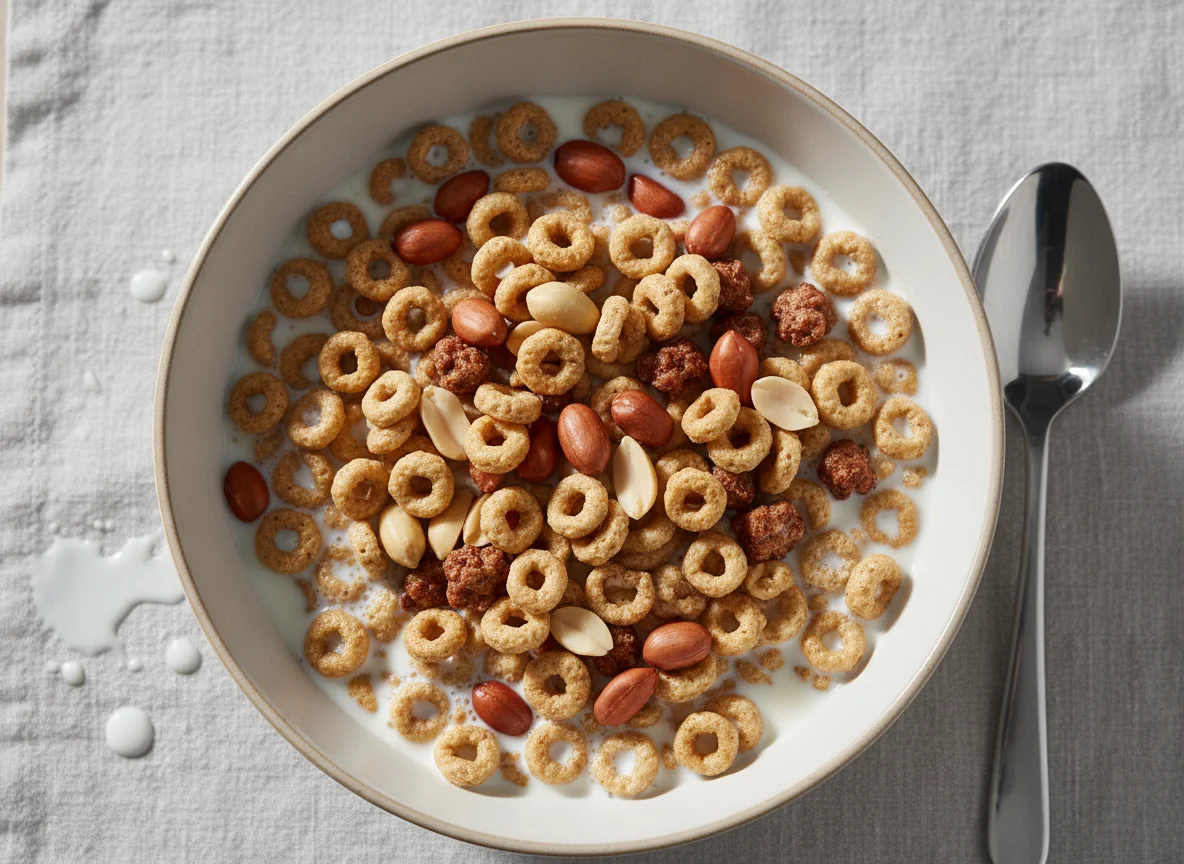 Cereal with Peanuts and Milk photo