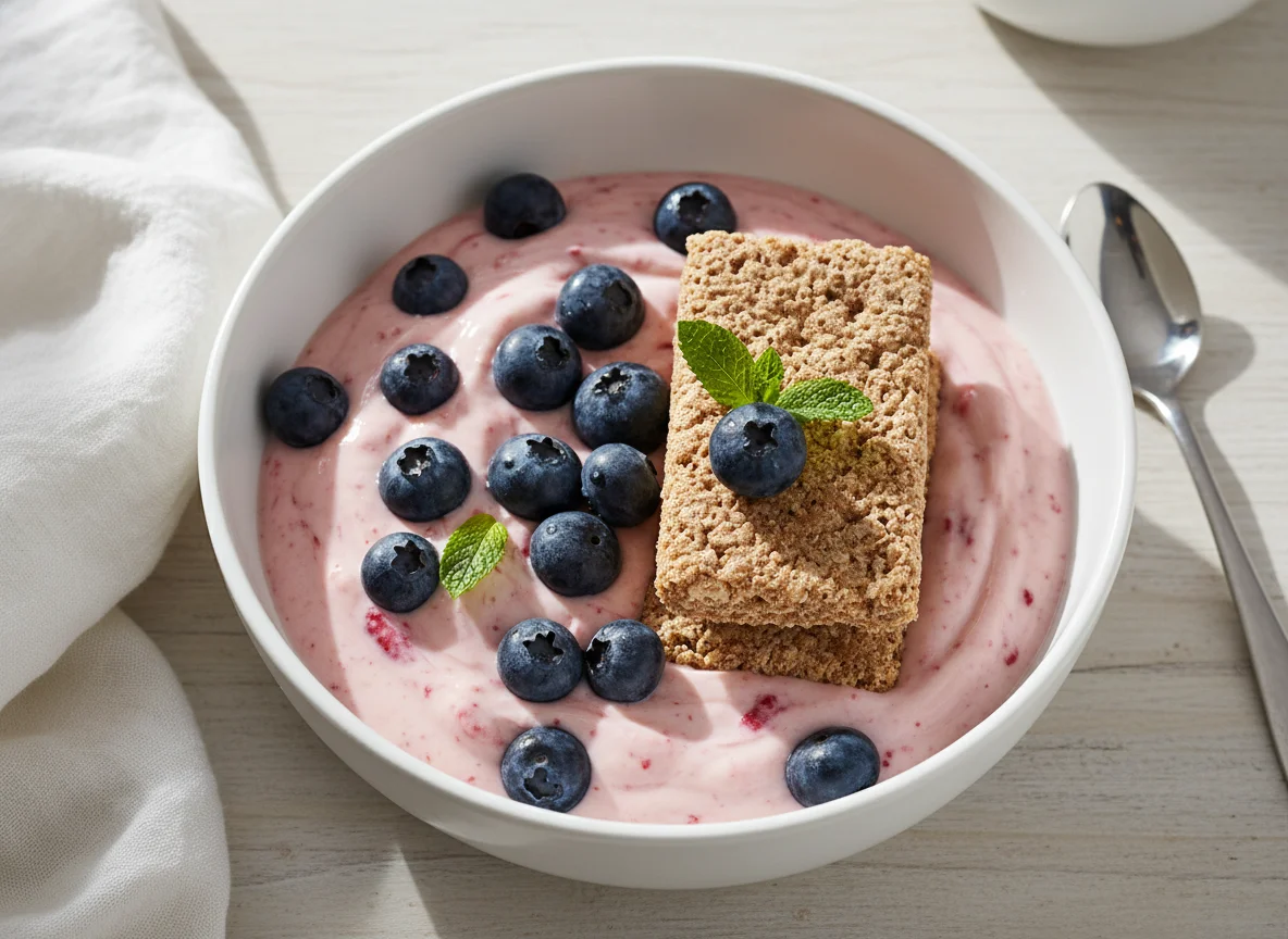 Cereal with Yogurt and Blueberries photo