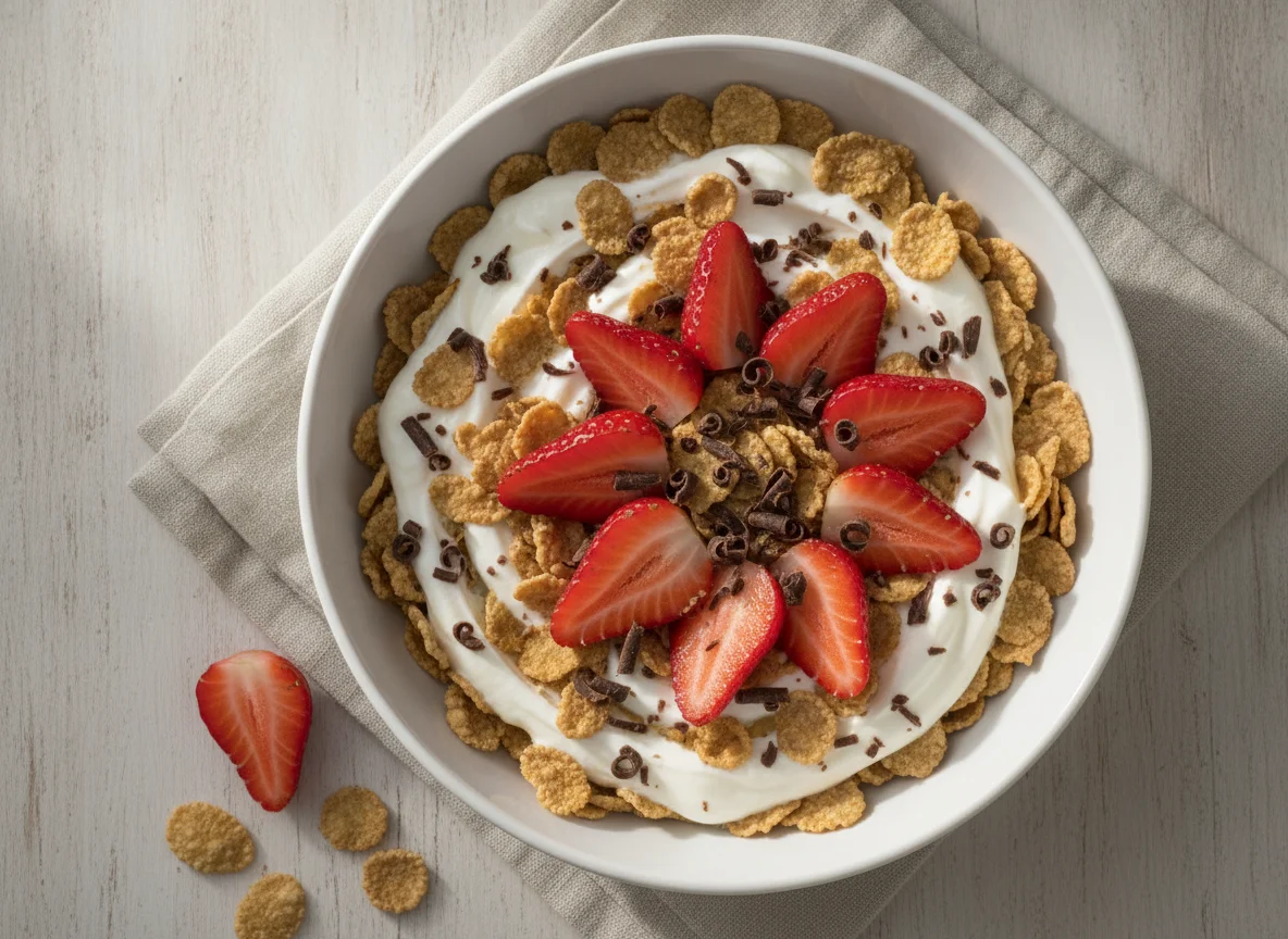 Cereal with Yogurt and Strawberries photo