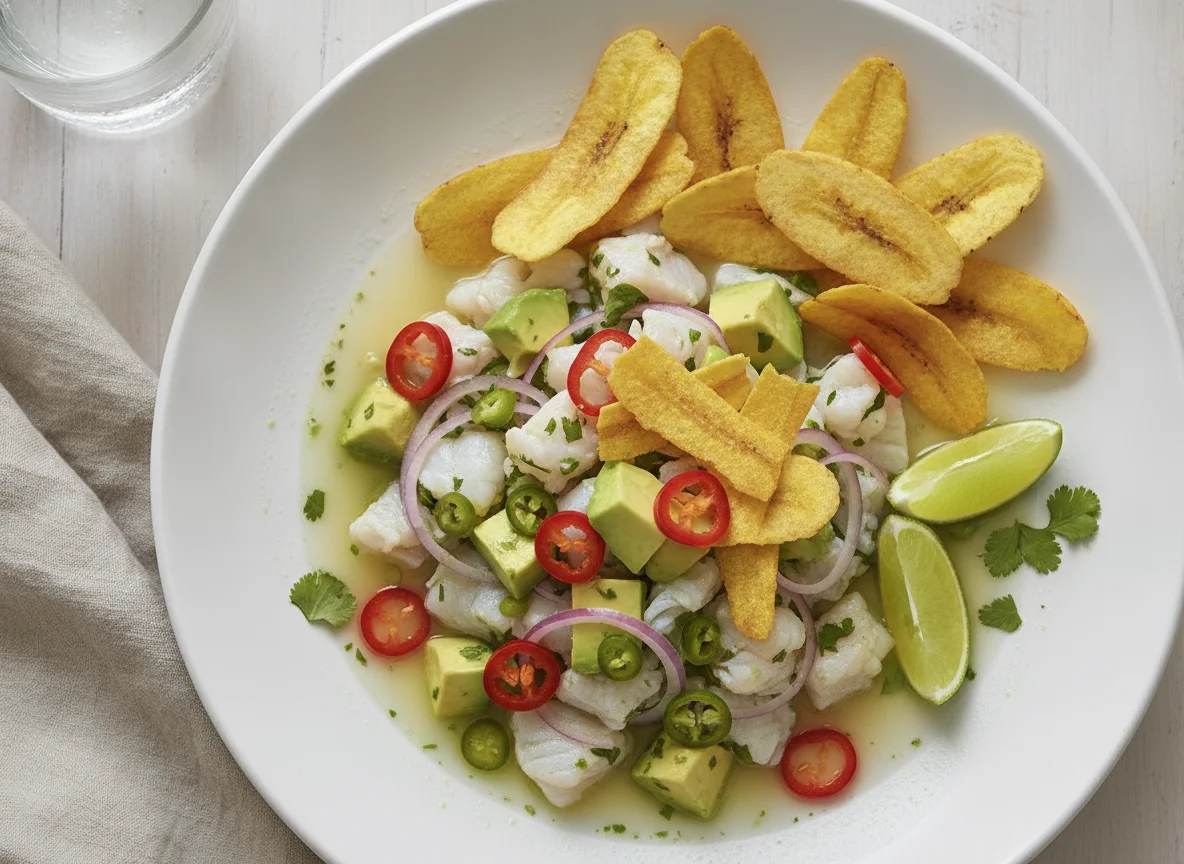 Ceviche with Plantain and Tortilla Chips photo