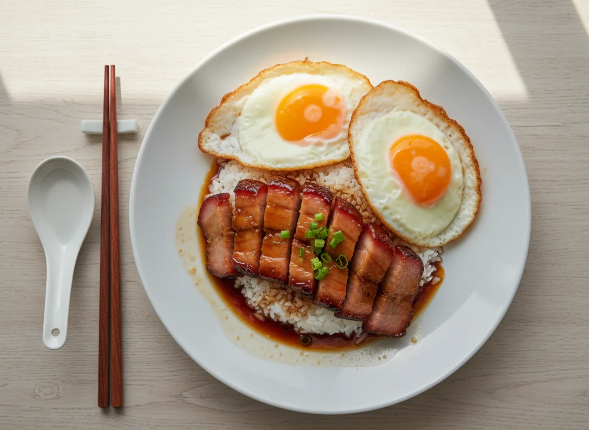 Char Siu Rice with Fried Eggs photo