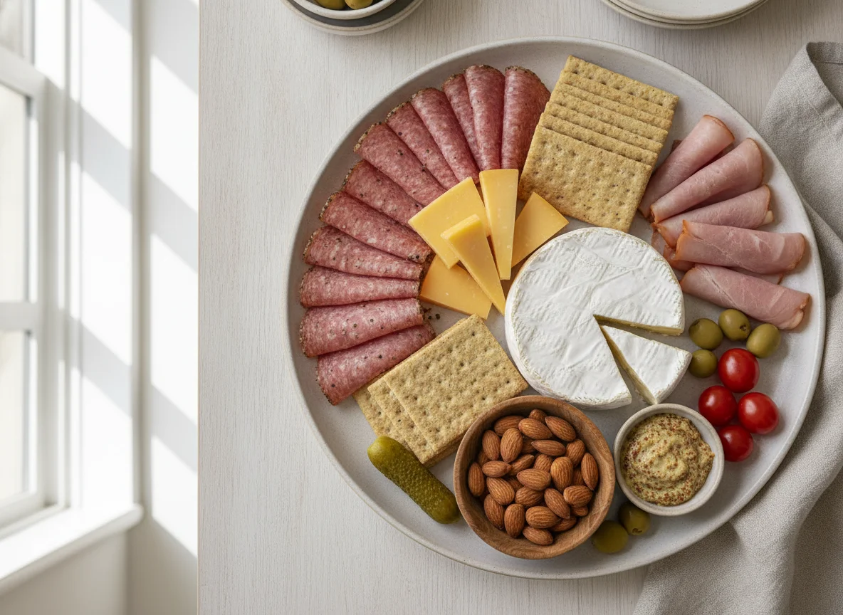 Charcuterie and Cheese Plate with Roasted Almonds photo