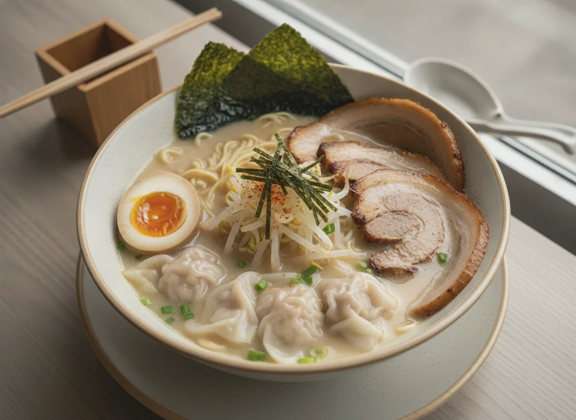 Chashu Ramen with Ajitsuke Tamago and Wontons photo