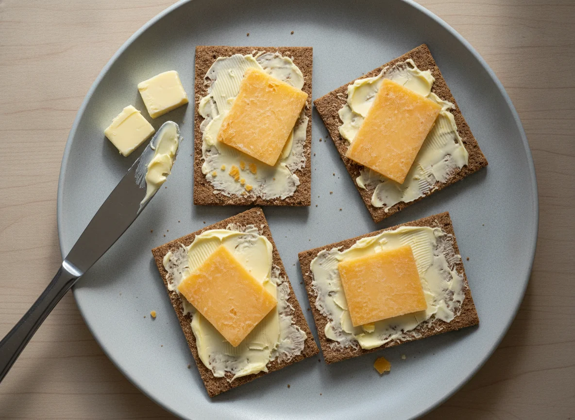Cheddar cheese on crispbread photo