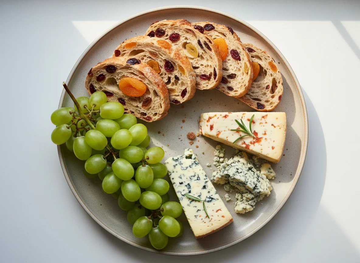 Cheese and Grape Platter with Bread photo