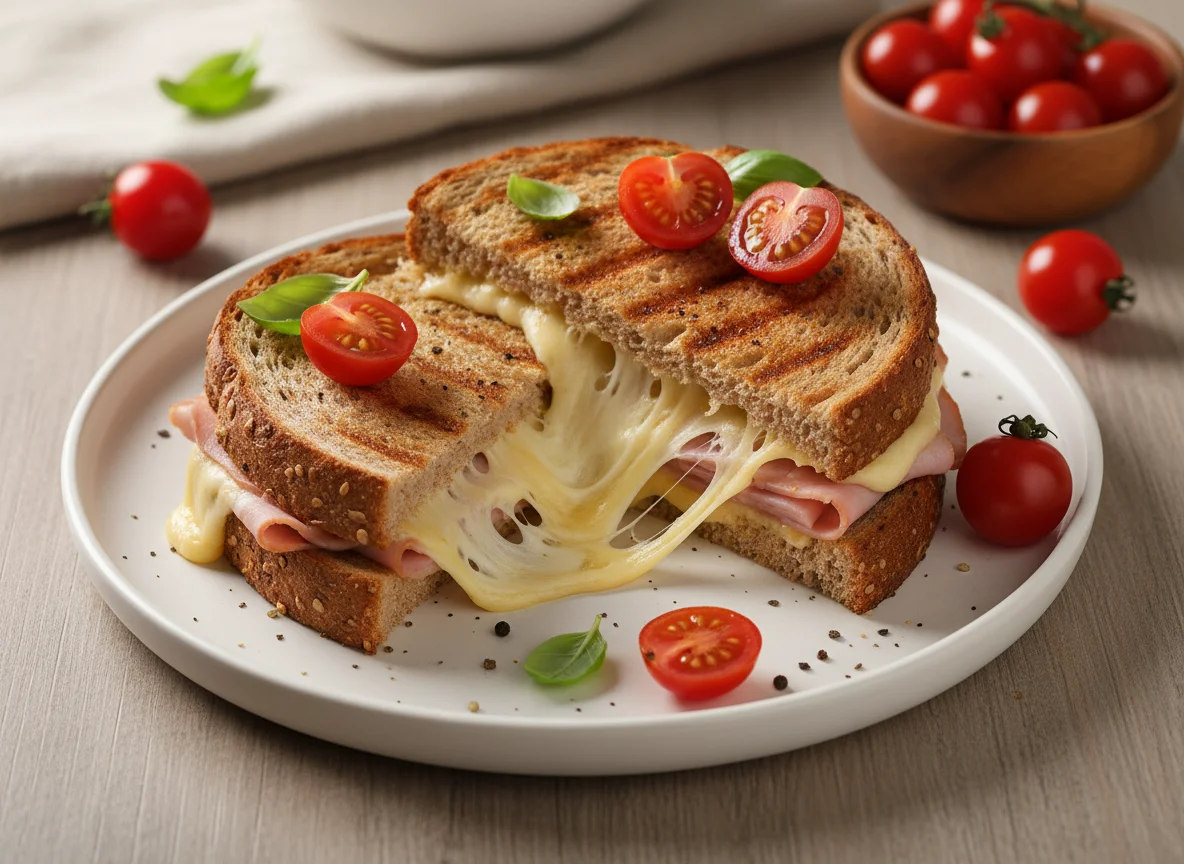 Cheese and Ham Toast with Cherry Tomatoes photo