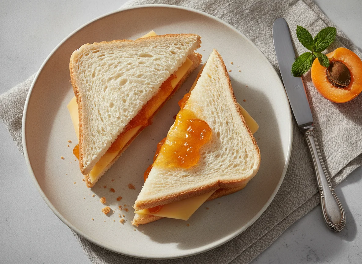 Cheese and jam sandwich photo