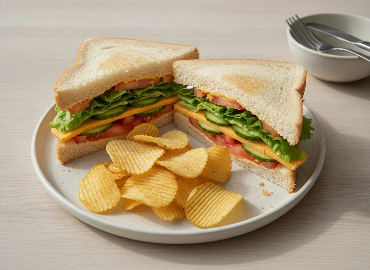 Cheese and Salad Sandwich with Crisps photo