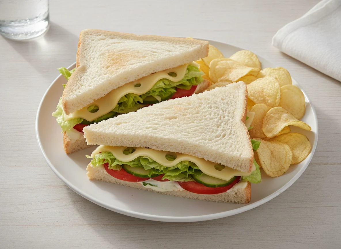Cheese and Salad Sandwich with Pringles photo