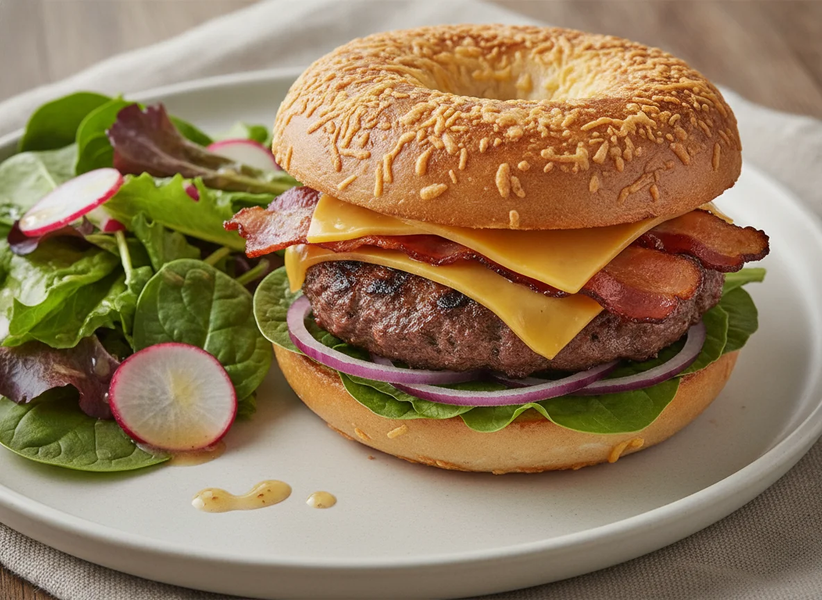 Cheese Bagel Sandwich with Side Salad photo