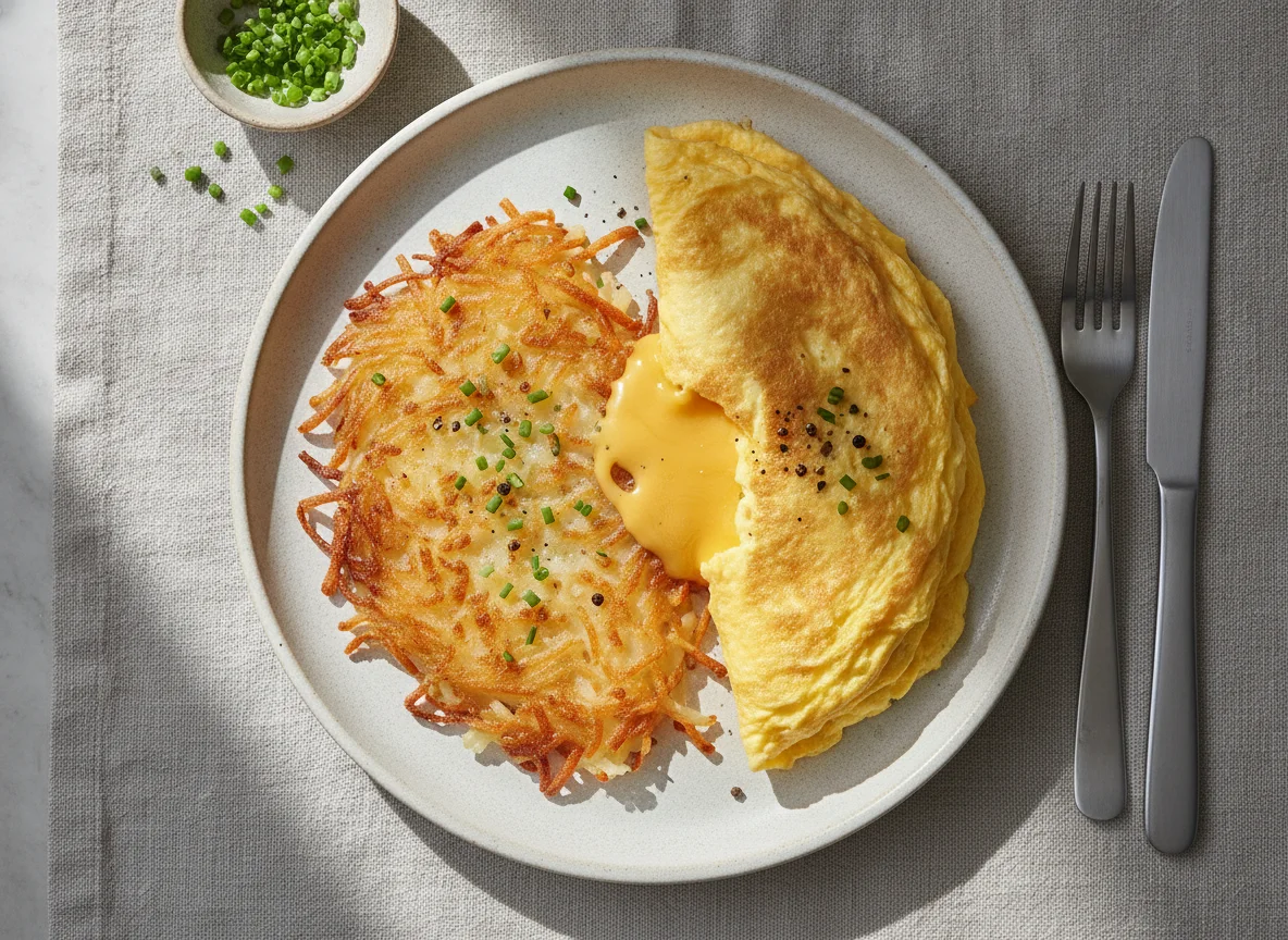 Cheese Omelette with Hash Browns photo
