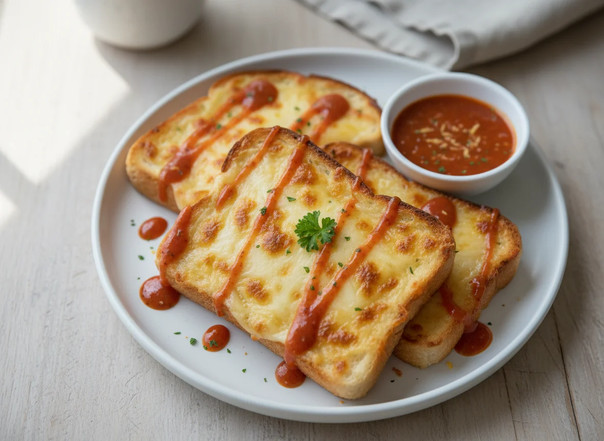 Cheese toast with sauce photo