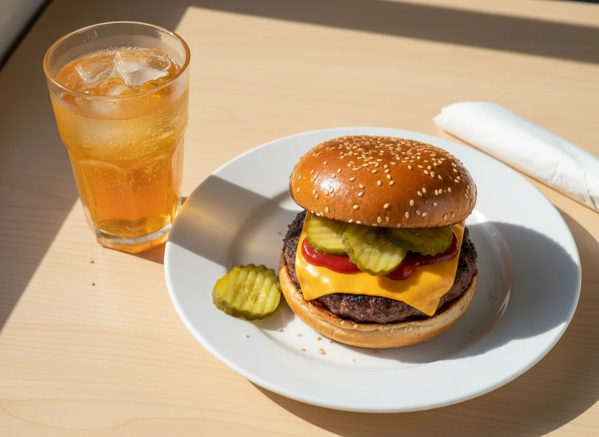 Cheeseburger and Fanta Orange photo