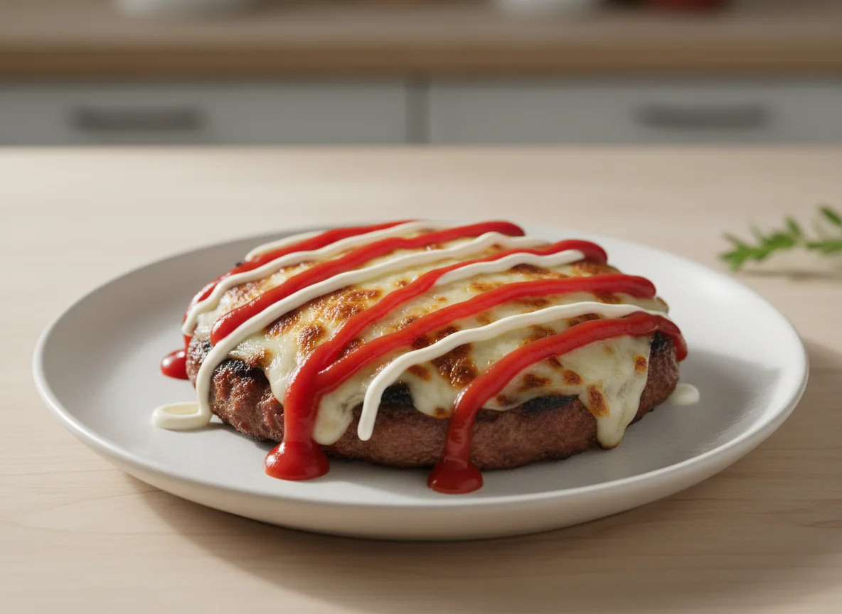 Cheeseburger Patty with Ketchup and Mayonnaise photo