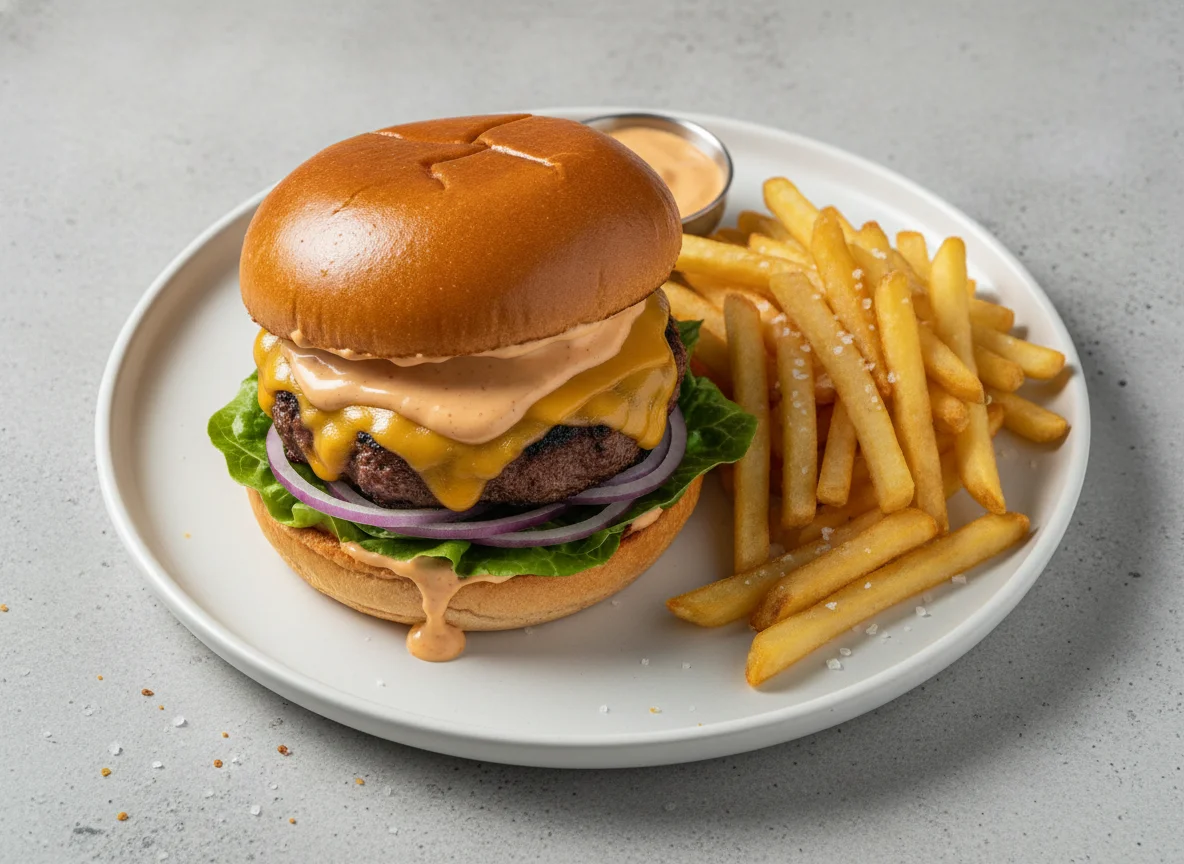 Cheeseburger with French Fries photo