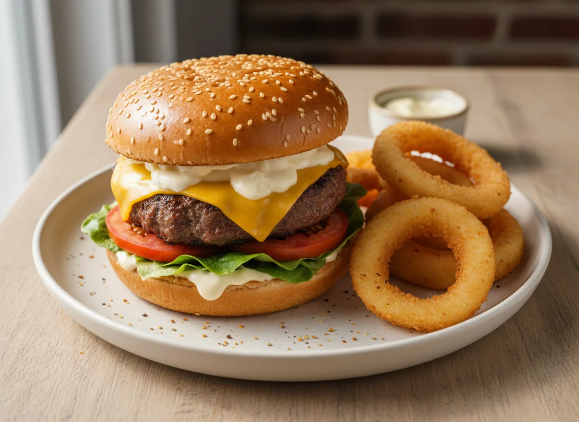 Cheeseburger with Onion Rings photo