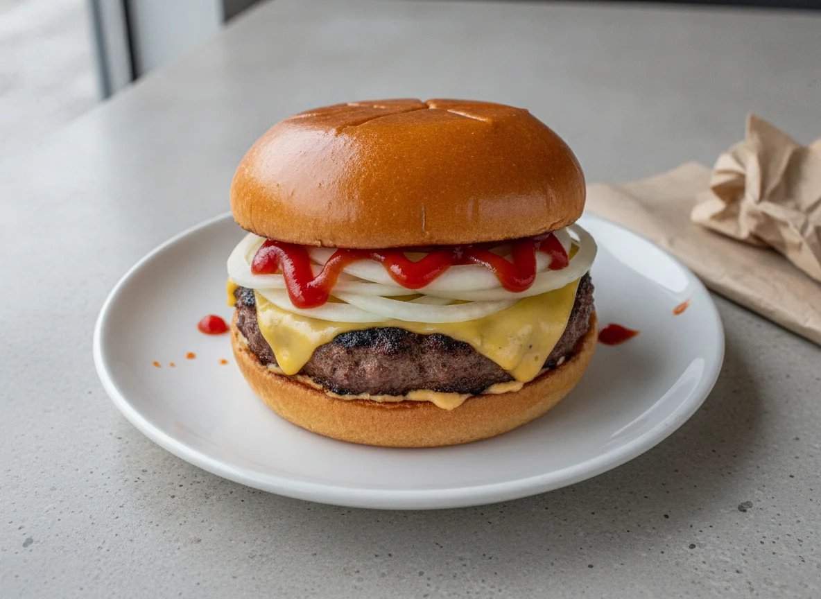 Cheeseburger with Onions and Ketchup photo