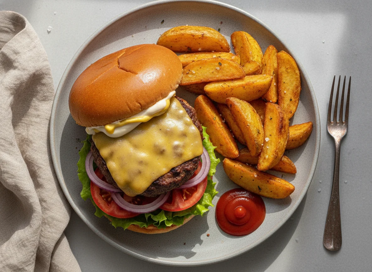 Cheeseburger with Potato Wedges photo