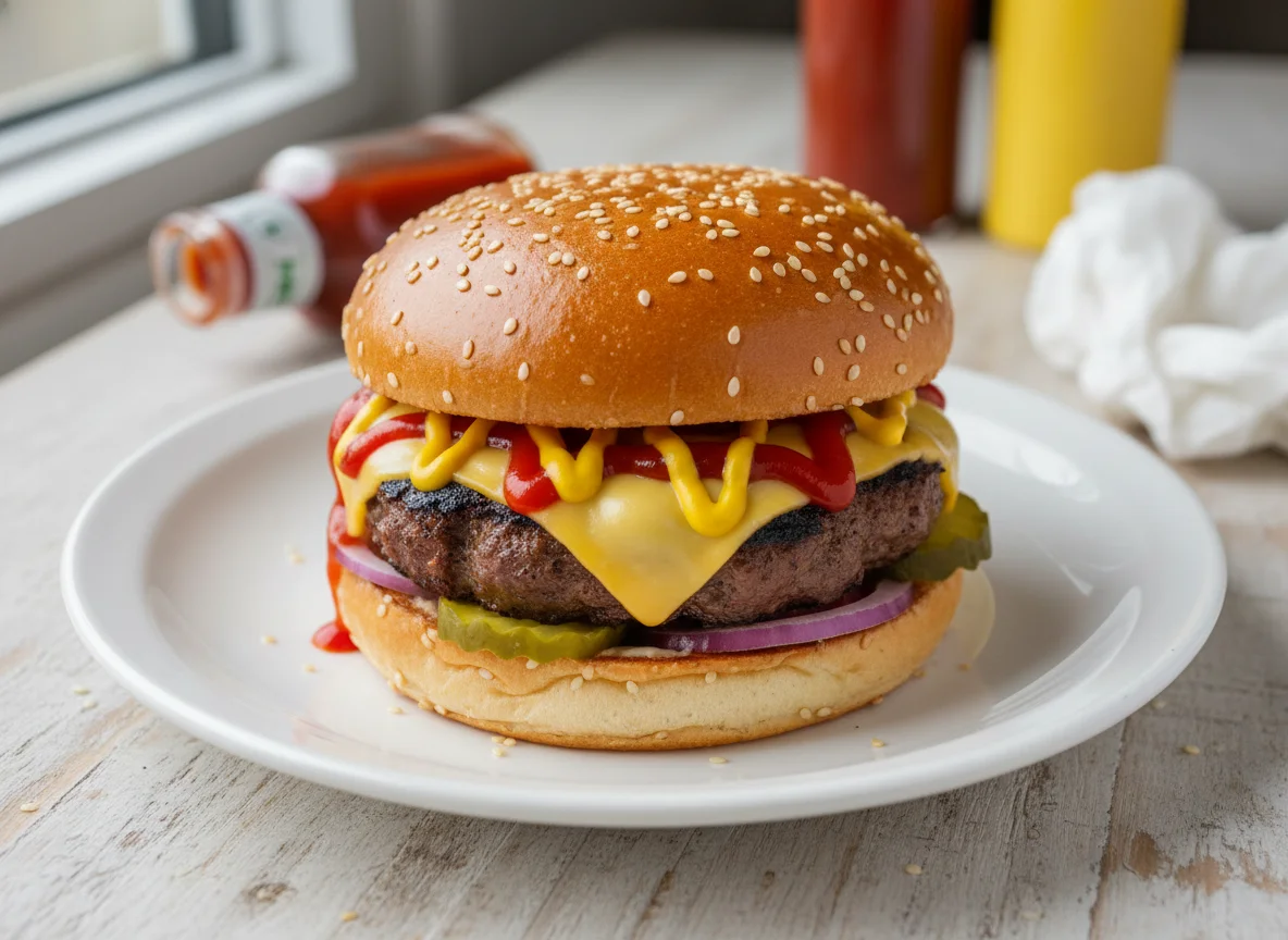Cheeseburger with Sesame Bun photo