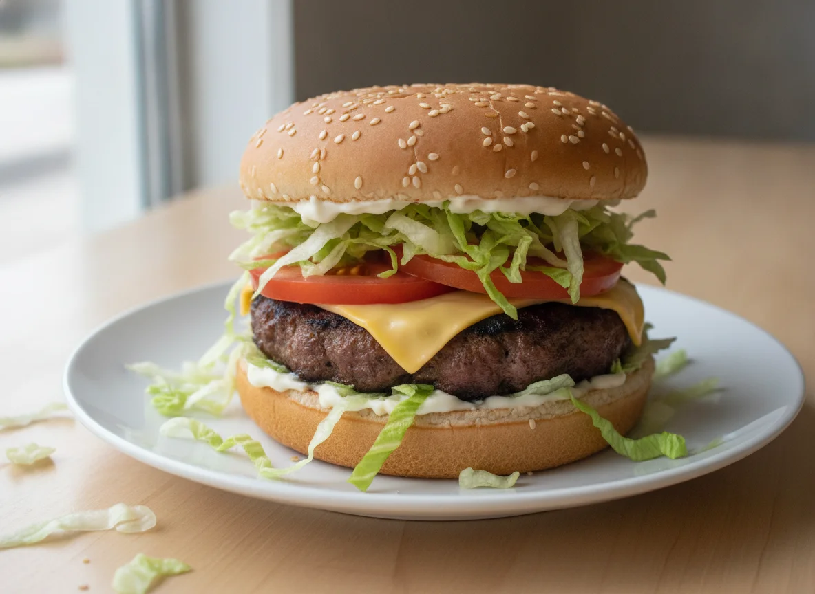 Cheeseburger with Tomato and Lettuce photo