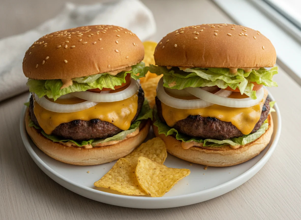 Cheeseburgers with Lettuce and Onion photo