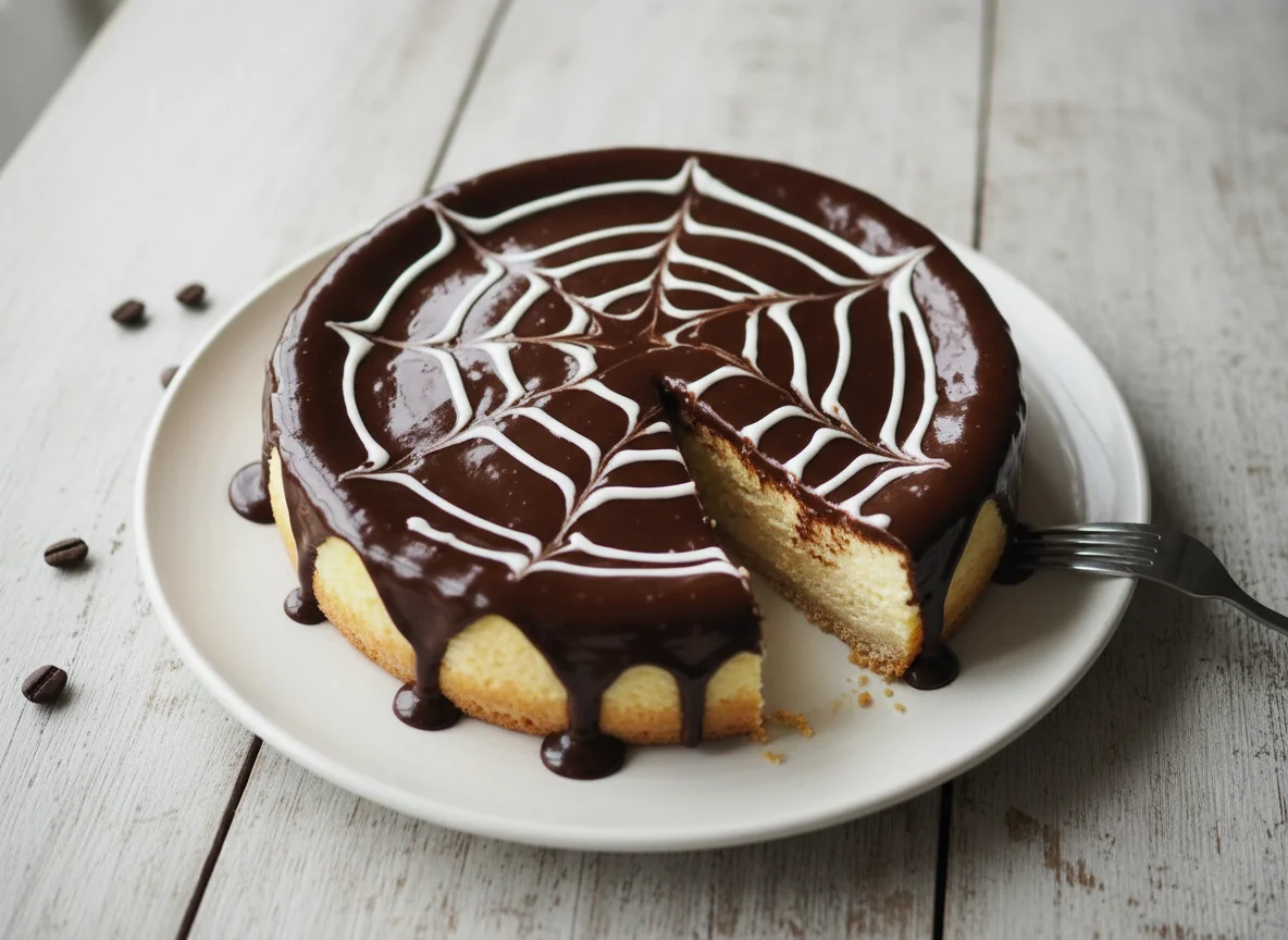 Cheesecake with chocolate glaze photo