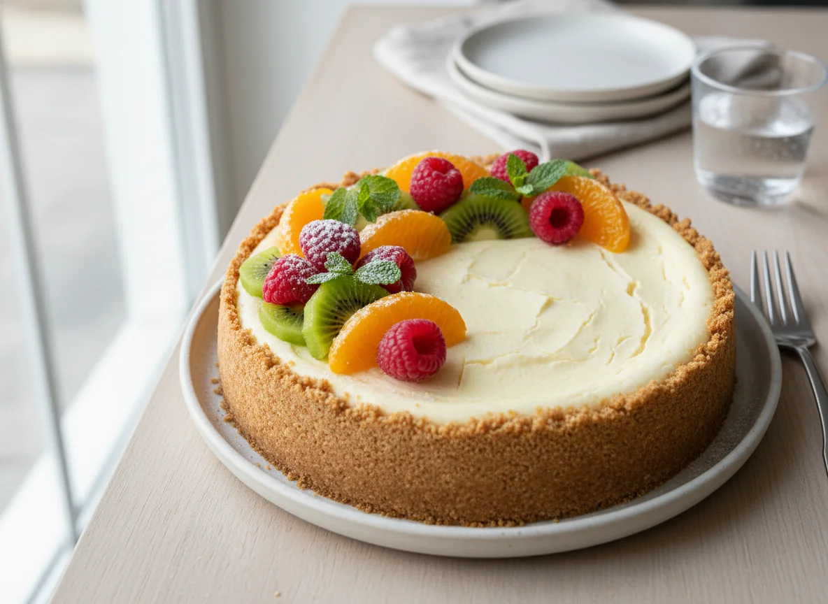 Cheesecake with fruit photo
