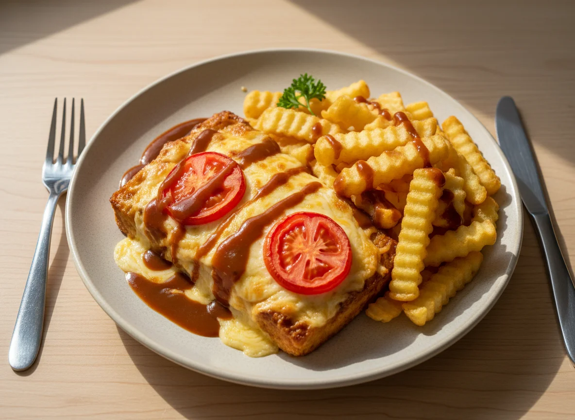 Cheesy bake with chips photo