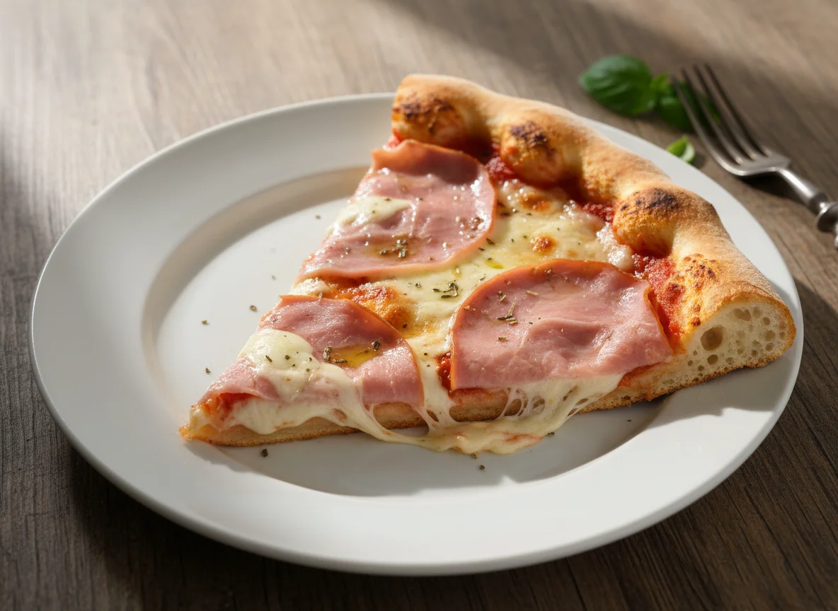 Cheesy Deli Meat Pizza Slice photo