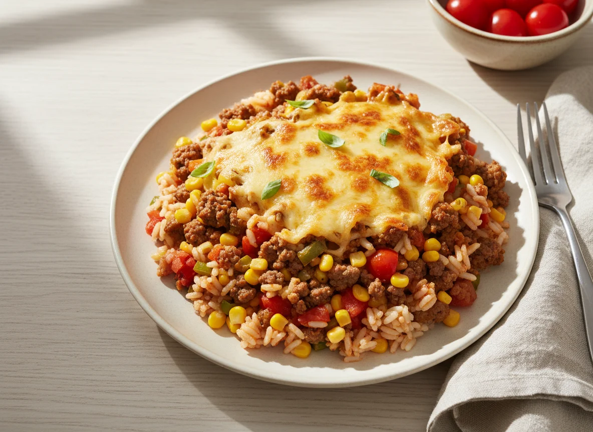 Cheesy Rice and Ground Meat Casserole photo