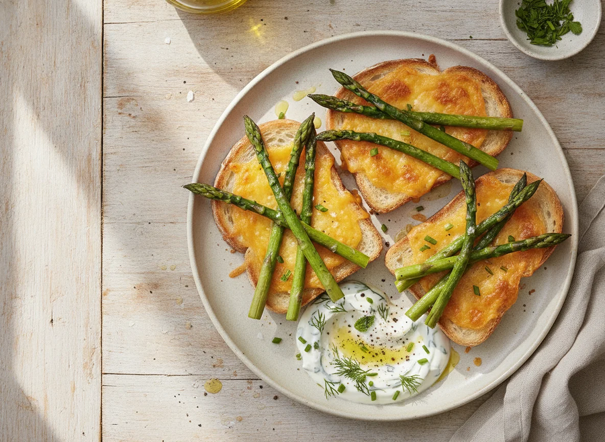 Cheesy Toast with Asparagus and Yogurt Sauce photo