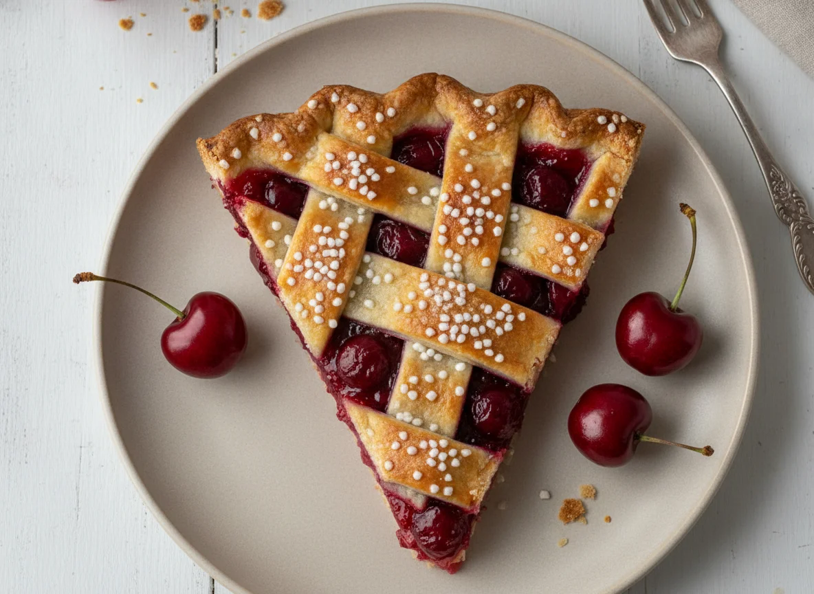 Cherry lattice pie slice photo