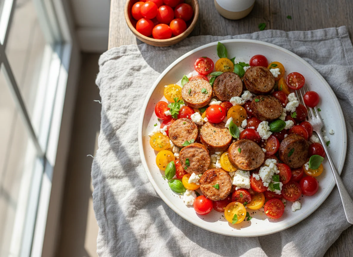 Cherry Tomato and Feta Salad with Sausage photo