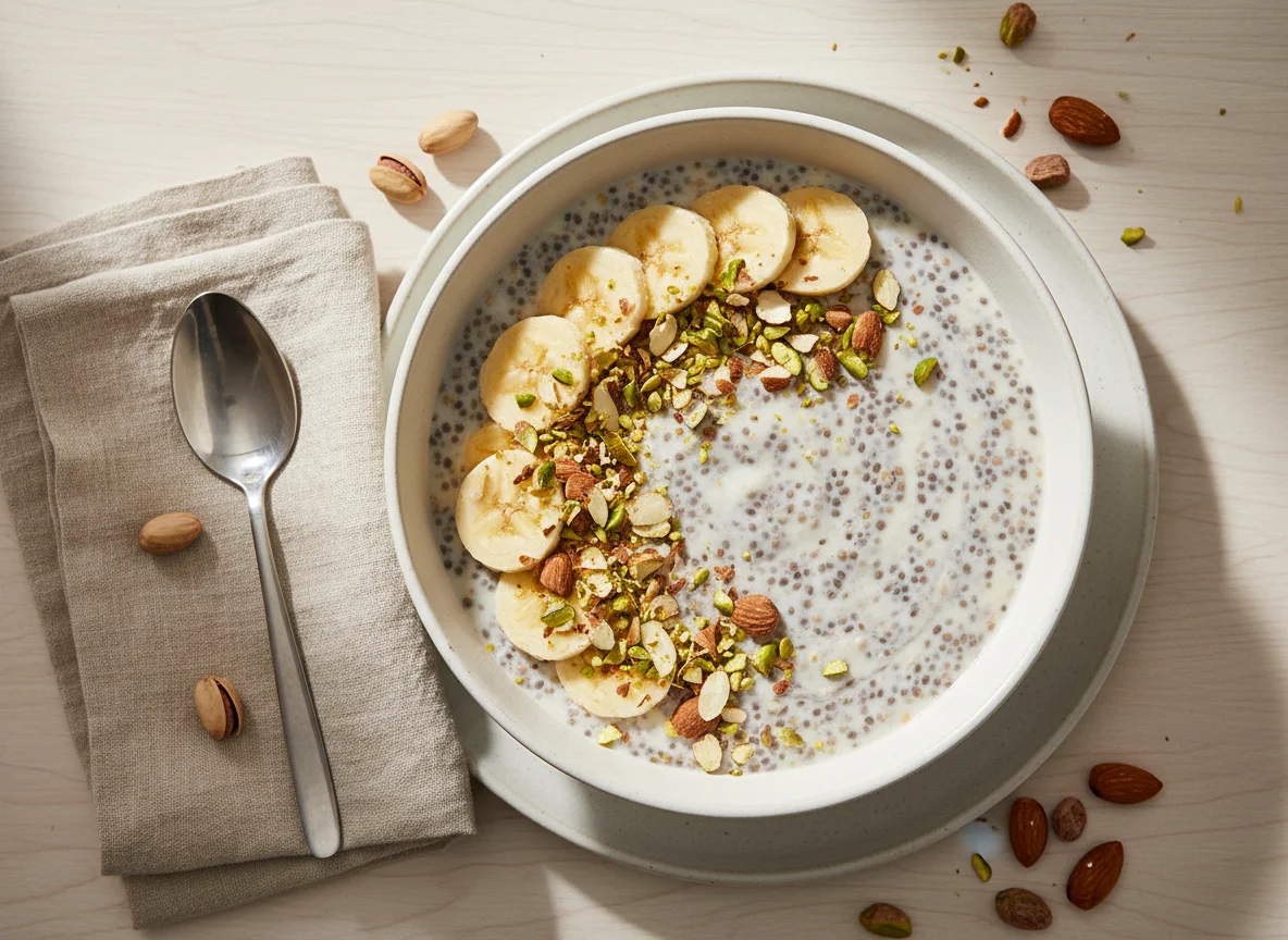 Chia Pudding with Banana and Nuts photo