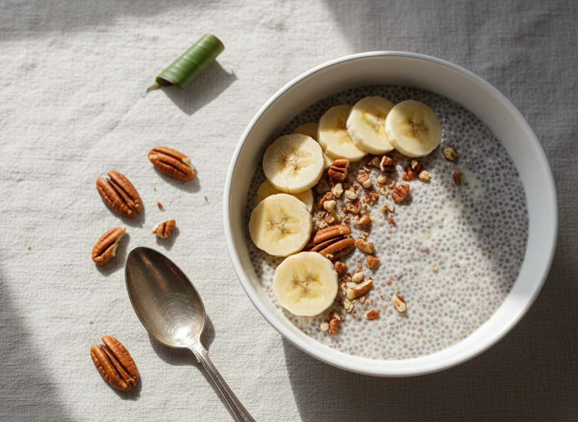 Chia Pudding with Banana and Pecans photo