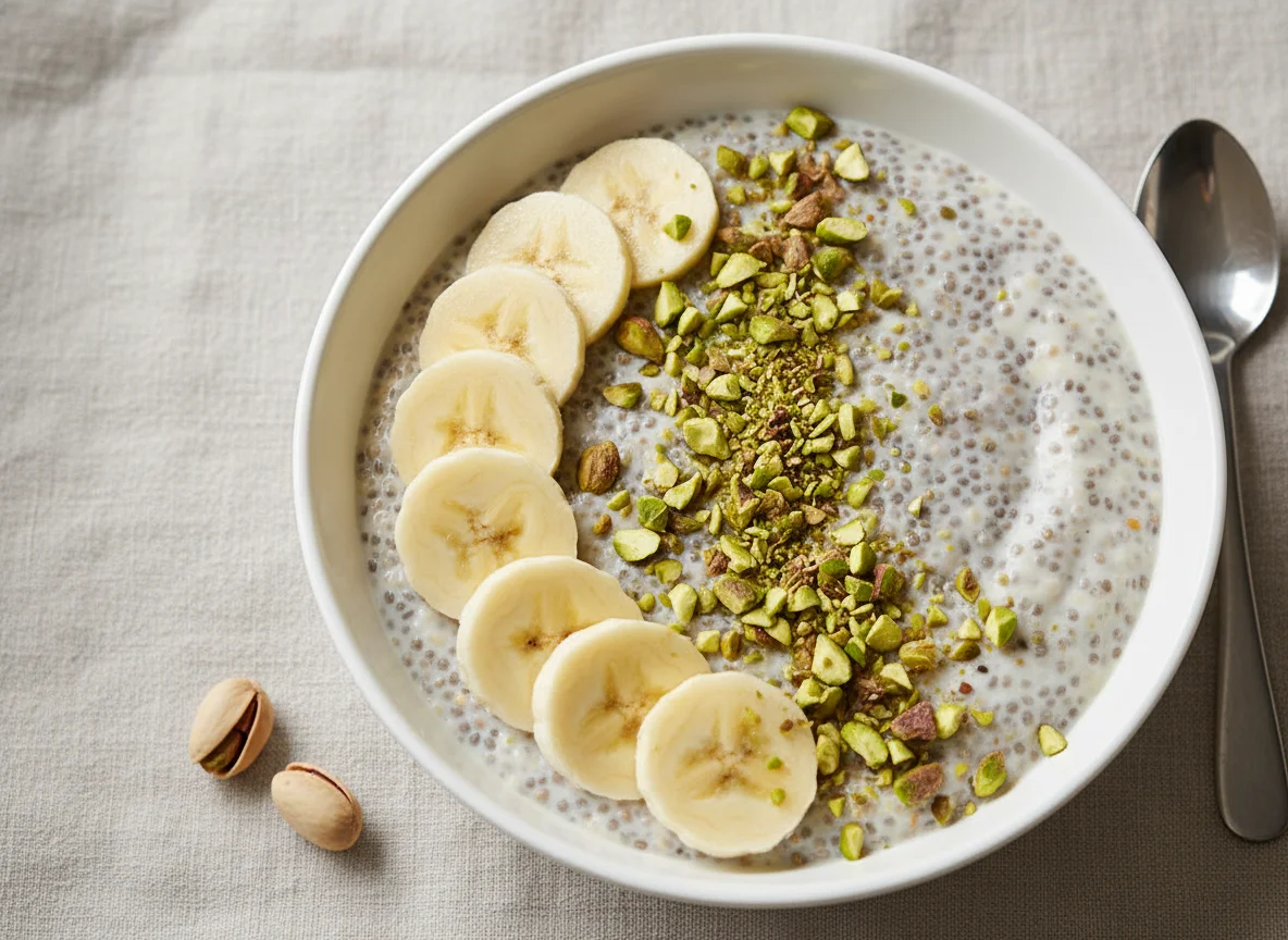 Chia Pudding with Banana and Pistachios photo
