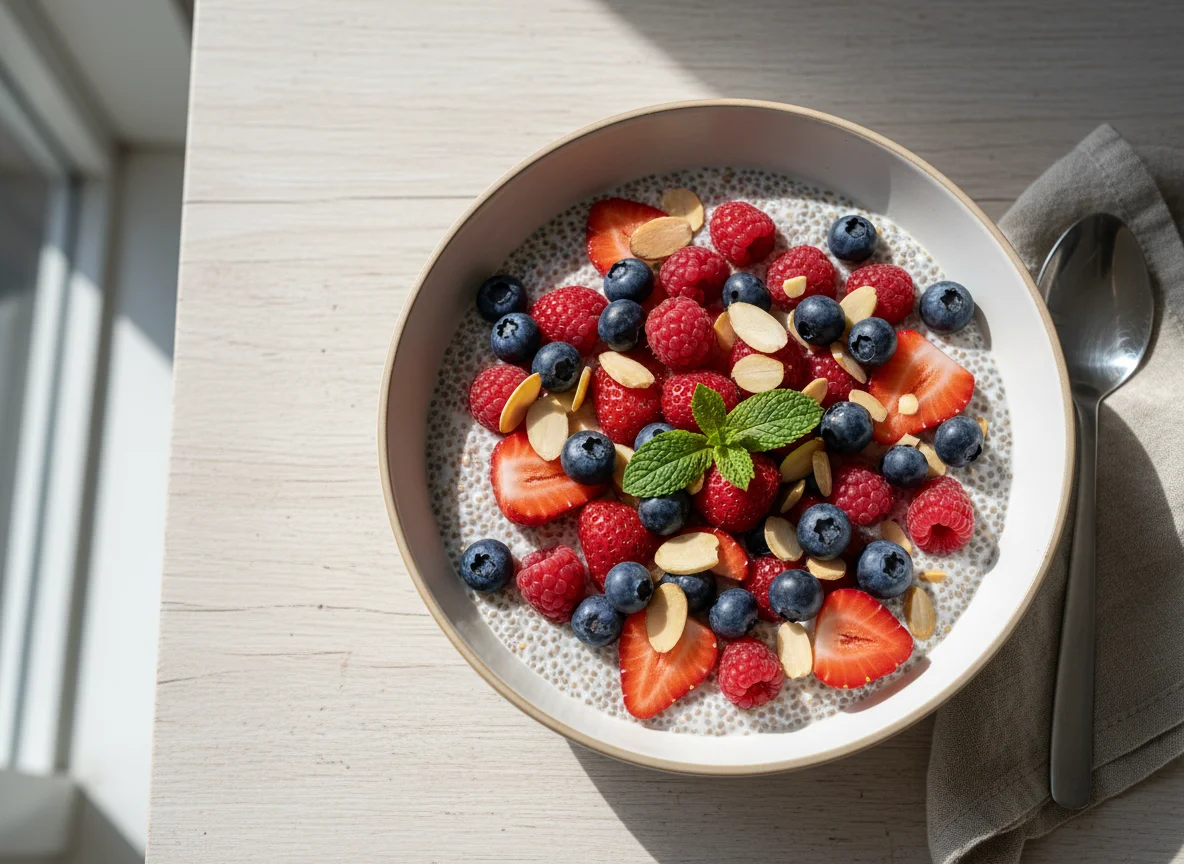 Chia Pudding with Berries and Almonds photo