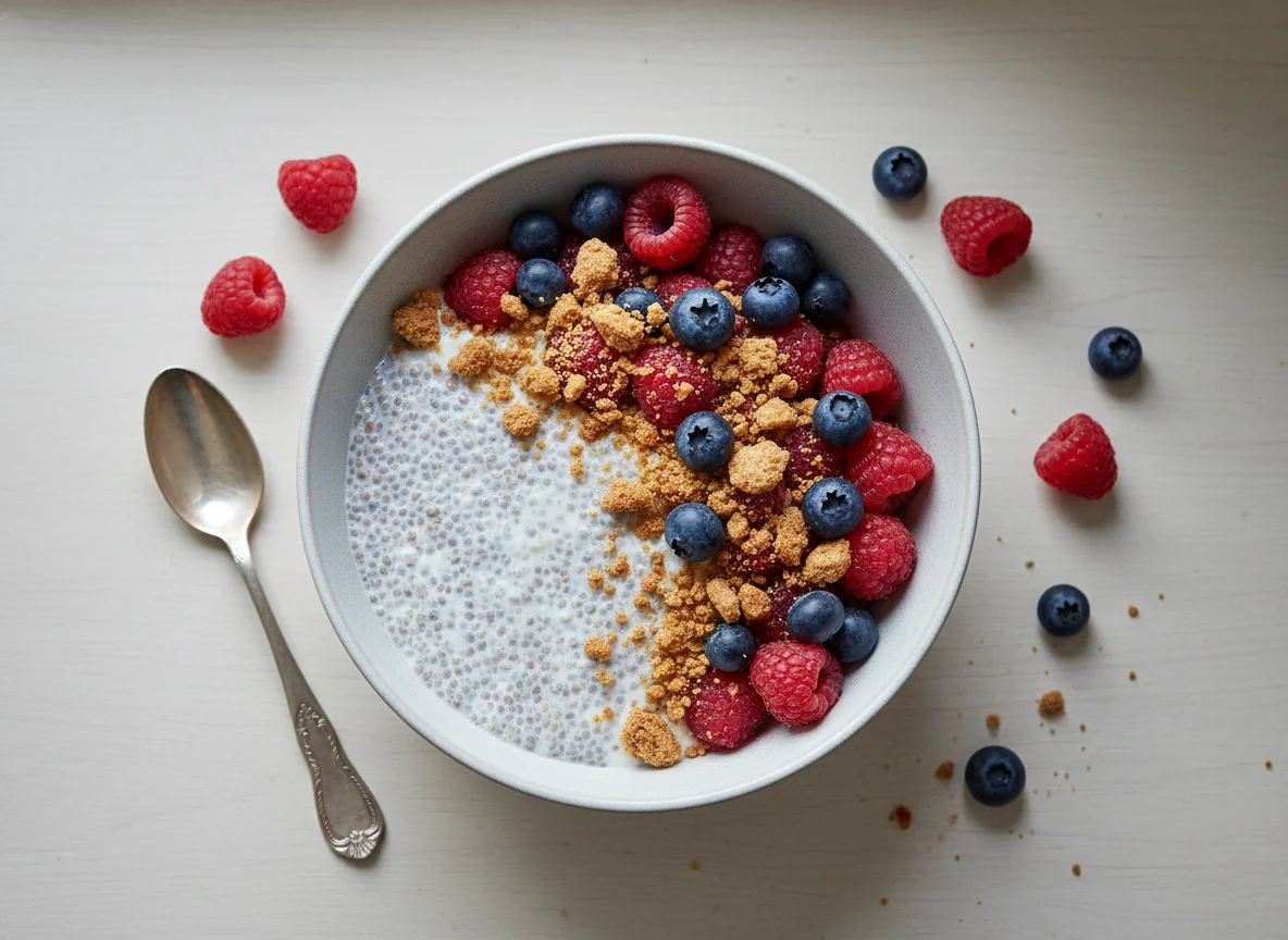 Chia Pudding with Berries and Crumble photo