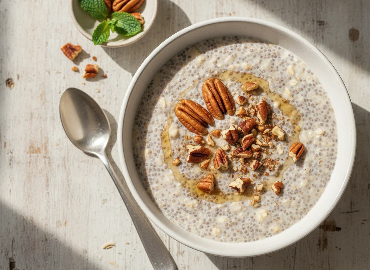 Chia pudding with pecans photo