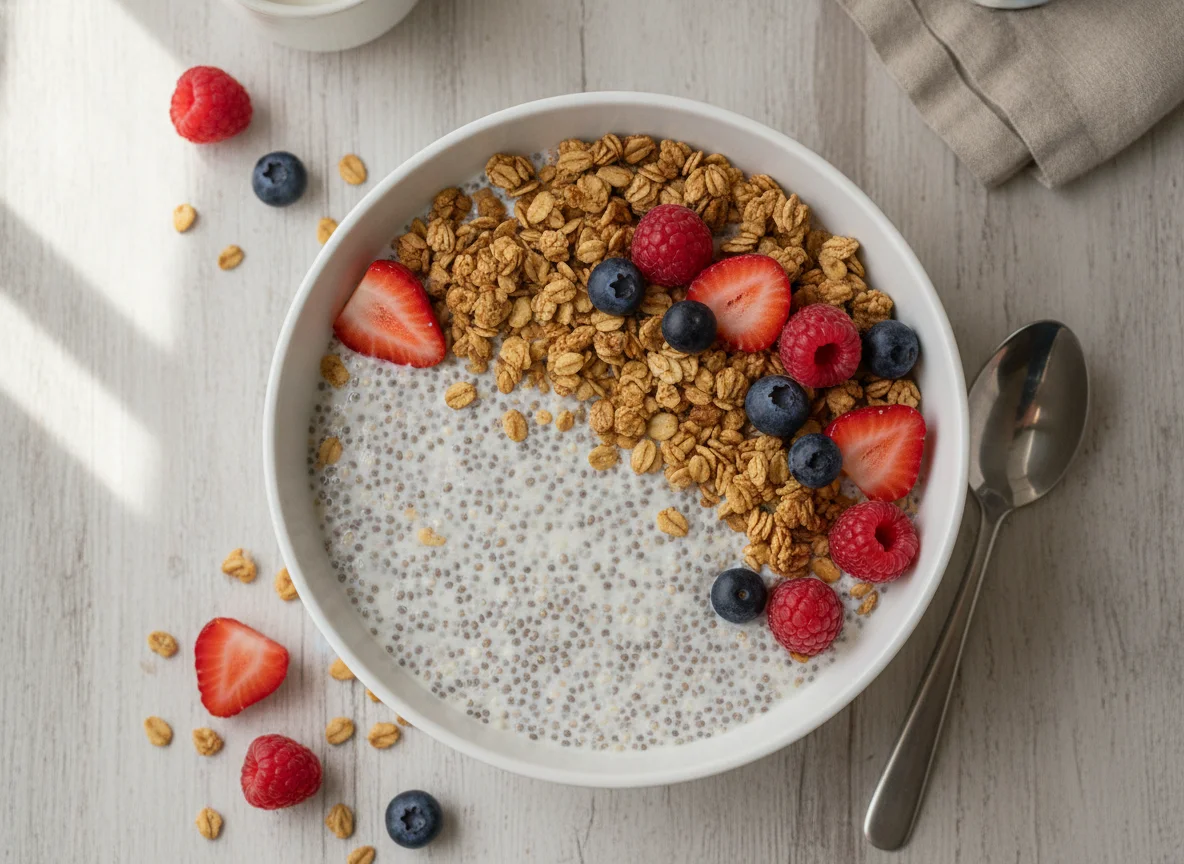 Chia Seed Pudding with Berries and Granola photo