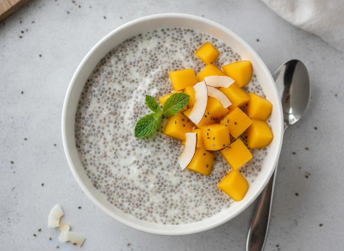 Chia seed pudding with mango photo