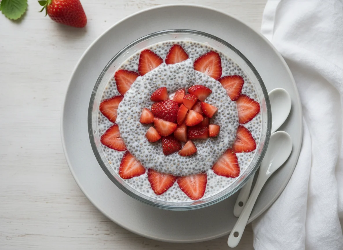 Chia seed pudding with strawberries photo