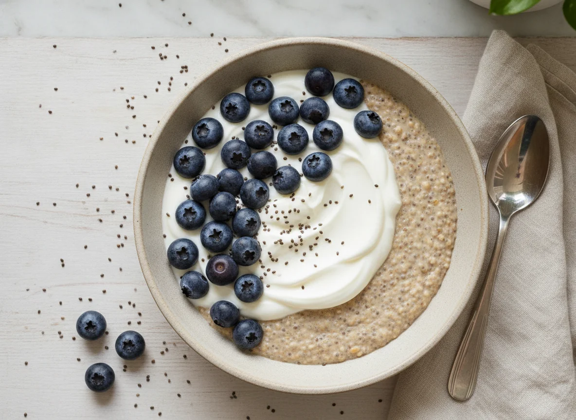 Chia Seed Pudding with Yogurt and Blueberries photo